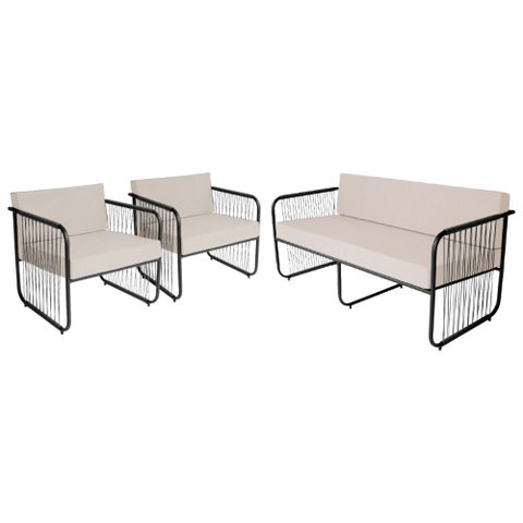 Conjunto 2 Poltronas e 1 Namoradeira para Sala de Estar Córdova em Aço Carbono e Fibra Sintética Ace