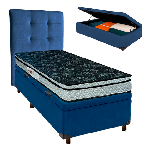 Cama + Bau Blindado e Colchão D28 Solteiro - Conforto Paropas + Cabeceira