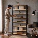 Ver imagem 3 de Estante Multiuso Organizador Livreiro Estilo Industrial 180x100 Preto Natural
