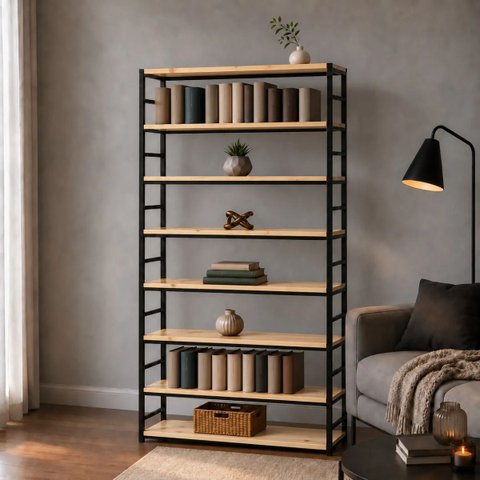 Estante Multiuso Organizador Livreiro Estilo Industrial 180x100 Preto Natural