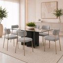 Ver imagem 1 de Kit 6 Cadeiras Sala de Jantar Lisa Pés Champanhe Linho Cinza m² - Monari Design