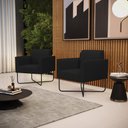 Ver imagem 2 de Kit 2 Poltronas Base X Industrial Preto Marisa Linho Preto A79 D03 - D'Rossi