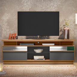 Rack Bancada de TV 70 Polegadas Com Espelho Olinda L06 Amêndoa/Cinza - Mpozenato - 2