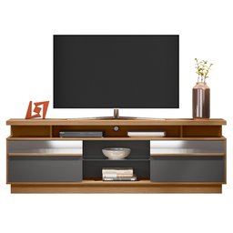 Rack Bancada de TV 70 Polegadas Com Espelho Olinda L06 Amêndoa/Cinza - Mpozenato - 9