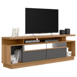 Rack Bancada de TV 70 Polegadas Com Espelho Olinda L06 Amêndoa/Cinza - Mpozenato - 8