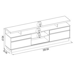 Rack Bancada de TV 70 Polegadas Com Espelho Olinda L06 Amêndoa/Cinza - Mpozenato - 4