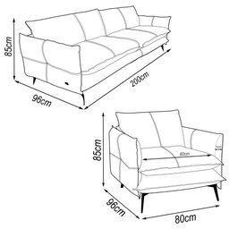 Conjunto Poltrona e Sofá Decorativo Sala de Estar América 2 Lugares 200cm Couro Conhaque - Mozzelar - 3