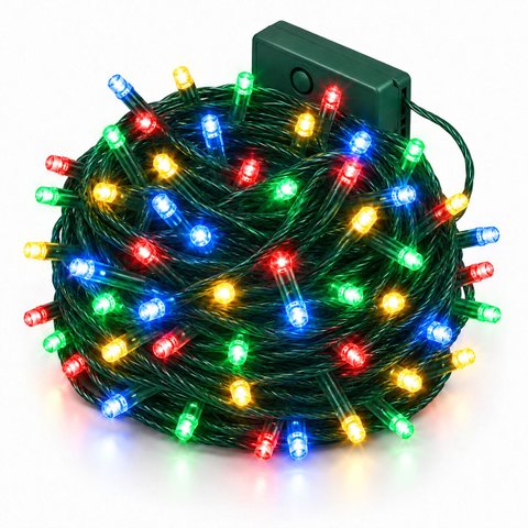 Pisca Pisca de Natal 100 Leds 8 Metros 127V 8 Funções:Colorido - Fio Verde
