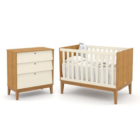 Jogo de Quarto Infantil Unique com Cômoda 3 Gavetas e Berço Freijó/off White/eco Wood - Matic Móveis
