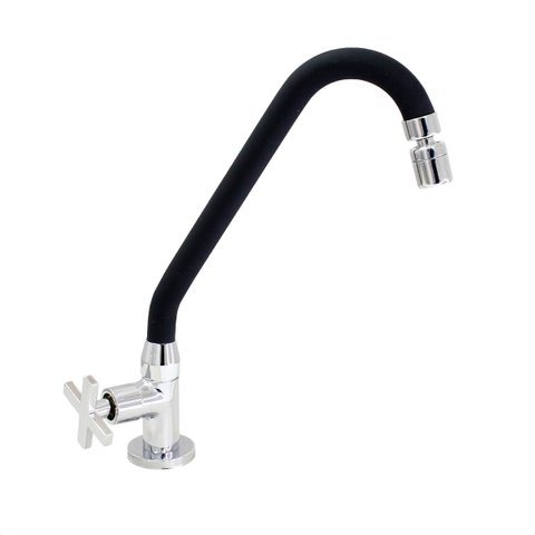 Torneira de Cozinha Gourmet Preto Mesa Bica Móvel Inox Silicone Arejador Articulado 1/4 de Volta