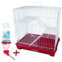 Ver imagem 3 de Kit Gaiola Furão Grande 3 Andares Bandeja Interna Bebedouro - Vermelho