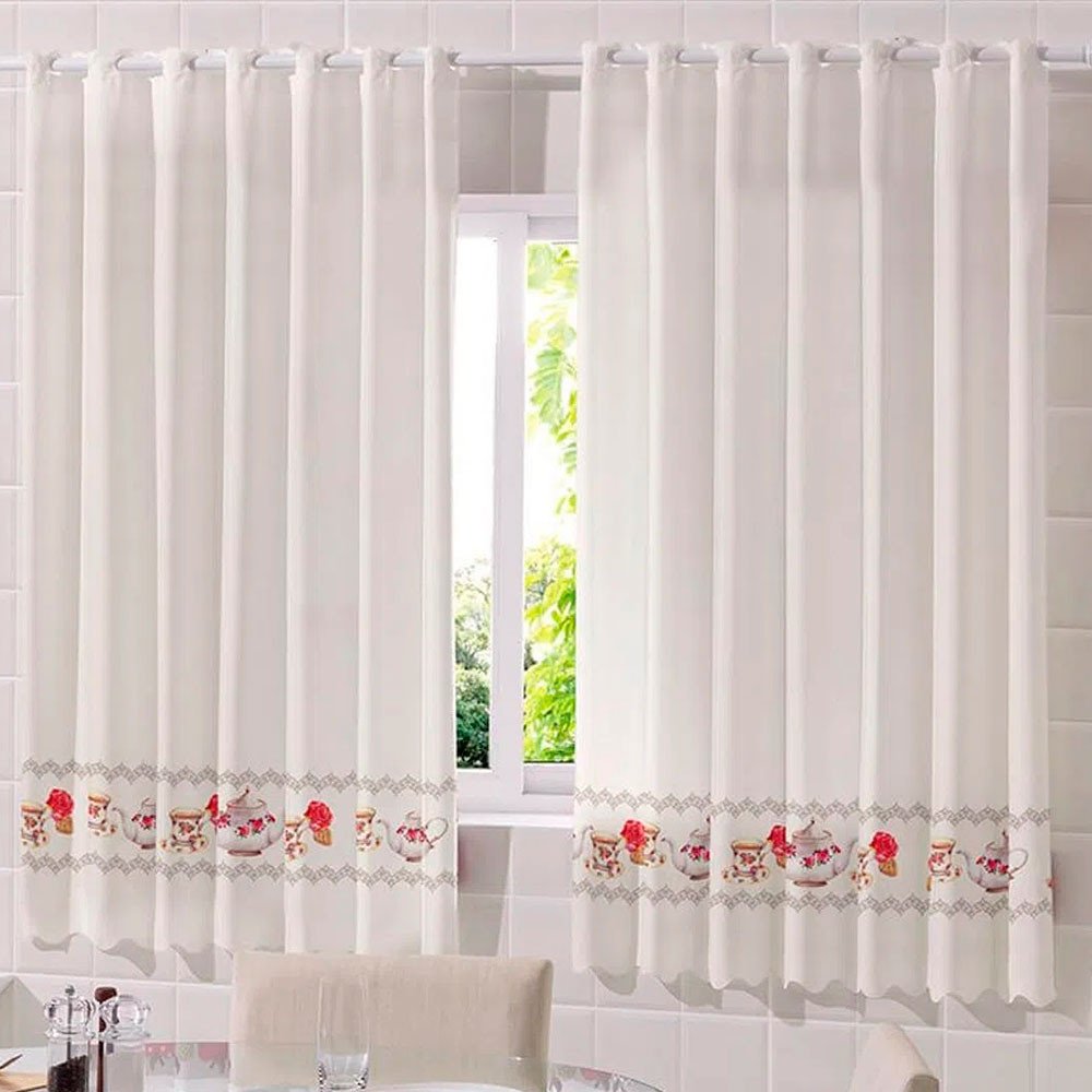 Cortina De Tecido Para Cozinha 220x120cm Varão Simples Duas Partes ...