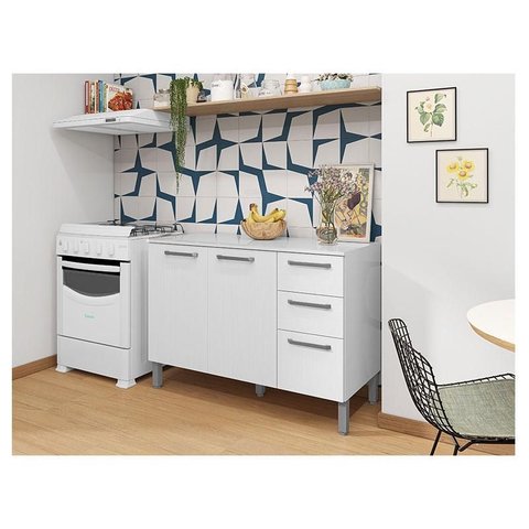 Balcão de Pia Ambiente Mad Versalhes 120 Cm com Tampo Branco Supremo - Kits Paraná