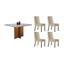 Ver imagem 1 de Sala Jantar Mesa Berlim Tampo C/ Vidro Curvo 90cm+ 4 Cadeiras Dakota Madeira Naturale/off White -