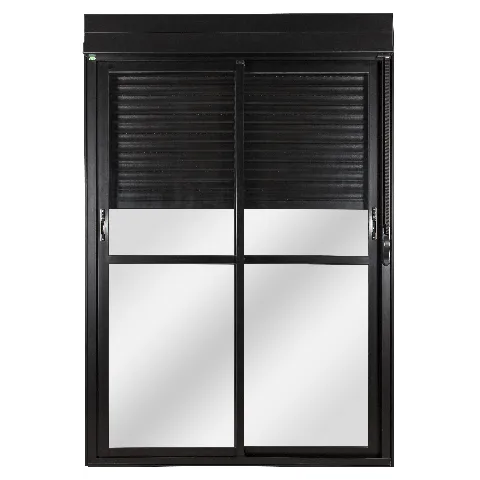 Porta Balcão com Persiana Integrada Alumínio Preto 2,20(a) X1,20(l) 2 Folhas Móveis Automatizado