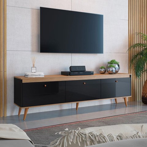 Rack para Tv até 60 Pol 180 X 52 Cm Retrô Mdp Preto
