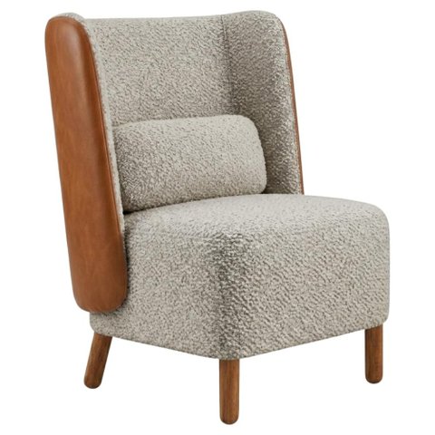 Poltrona Decorativa Verso Pes Madeira Boucle e Courino Tce 1018 Tcs 727 Moll