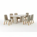 Ver imagem 1 de Conjunto Sala de Jantar Ísis 2,00m com 6 Cadeiras Tampo Orgânico Off White c/ Vidro Off White/Linho