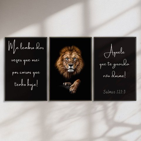 Quadro Decorativo Trio Leão de Judá e Frases