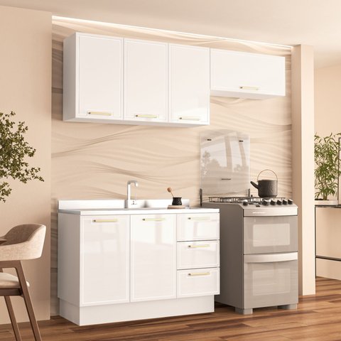 Armário de Cozinha Modulada Completa 3 Peças 200cm sem Tampo 100% Mdf Amara Politorno Móveis