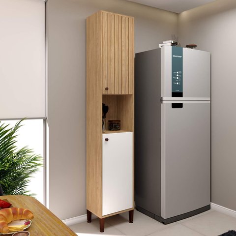 Armário de Cozinha Paneleiro 40cm 2 Portas C/detalhe em Pintura Ripada Torino Movelbento