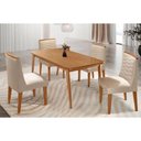 Ver imagem 1 de Sala Jantar Mesa Havana Tampo Curvo 120cm+4 Cadeiras Maldivas Madeira Naturale - Capuccino/suede