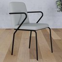 Ver imagem 2 de Kit 02 Cadeiras Estofada para Sala de Jantar com Braço Loft Preto C01 Courino Saturno Off White -