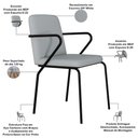 Ver imagem 3 de Kit 02 Cadeiras Estofada para Sala de Jantar com Braço Loft Preto C01 Courino Saturno Off White -