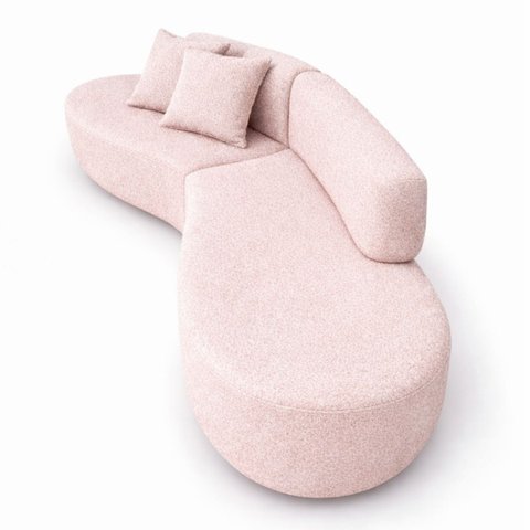 Sofa Virgínia Curvo em Bouclé Kit com Puff | Conforto e Design Moderno