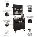 Ver imagem 3 de Aparador Cantinho do Café e Painel 2 Prateleiras Flora M24 Preto - Mpozenato
