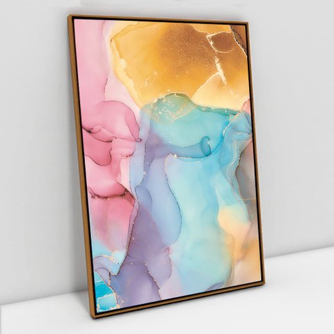 Quadro Decorativo em Canvas Abstrato Mármore Lux Colors TaColado Moldura Flutuante 4,5cm Freijó 120 