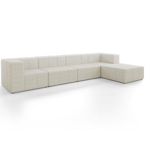 Sofá 4 Lugares para Sala Living Modular com Puff 352cm Lancaster F04 Linho Cru - Lyam Decor
