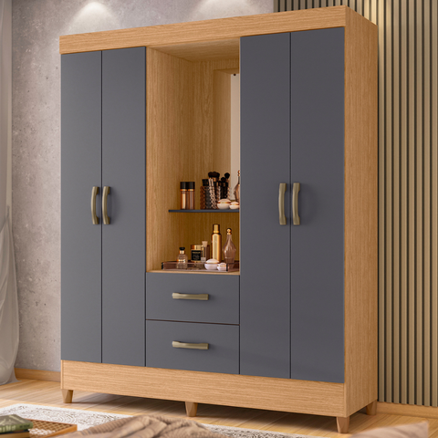Guarda Roupa Estela 4 Portas Freijó Titanium
