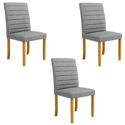 Kit 3 Cadeiras de Sala de Jantar Estofadas Veiga Madeira Maciça Linho Cinza G78 - Gran Belo Cadeira 