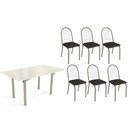 Ver imagem 1 de Conjunto: Mesa Sala Jantar Elba Tampo Madeirado C/ Vidro 160cm e 6 Cadeiras Noruega Niquel/off White