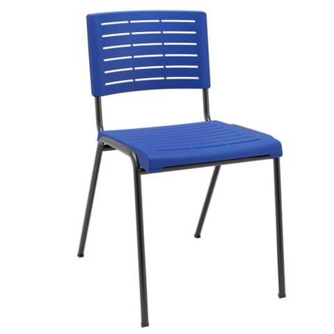 Cadeira Empilhável Fixa Escritório Multiuso Base Preta Kimi P03 Azul - Lyam Decor