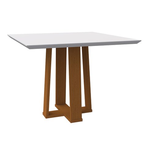 Mesa de Jantar Tampo com Vidro Leka 100 cm Off White Base Ypê - D’Rossi