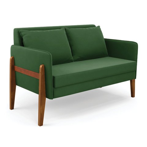 Namoradeira 2 Lugares Lana Suede Base de Madeira - D’Rossi Verde