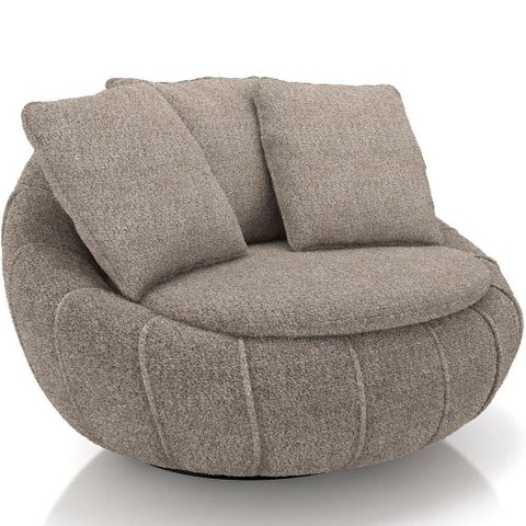 Poltrona Giratória para Sala de Estar Decorativa Kira M03 Bouclê Bege Escuro - Lyam Decor
