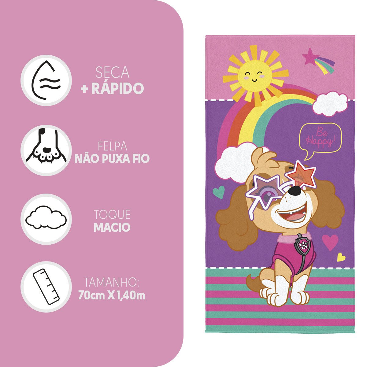 Toalha De Banho Infantil Aveludada Praia Piscina Personagens:Patrulha Canina Rosa - 2