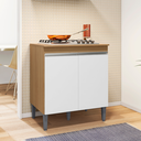 Ver imagem 2 de Balcão Cooktop 2 Portas 5 Bocas Andreia com Tampo Ajl Móveis:amêndoa Branco