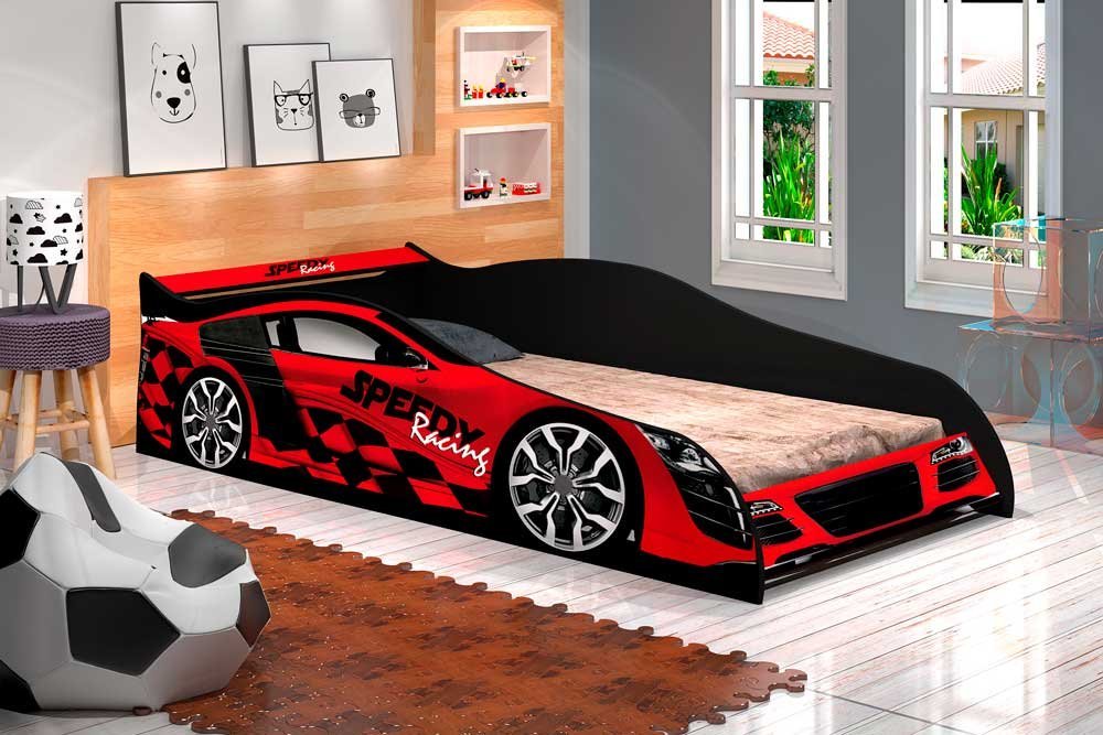 Cama Infantil Carro Drift 150x70 cm - Vermelho/Vermelho - Rpm Móveis