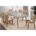 Ver imagem 1 de Sala Jantar Mesa Havana Tampo c/ Vidro Curvo 180cm+6 Cadeiras Maldivas Madeira Naturale/Off White -