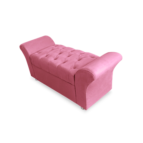 Calçadeira Baú Com Capitonê Veneza Cama Queen 160 cm Suede Rosa Barbie DL Decor