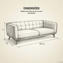 Ver imagem 3 de Sofá 2 Lugares 200cm Retrô Pés de Madeira Luxo Premium Estofado Bouclé Cinza Courino Cinza P/ Sala