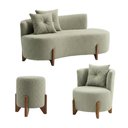 Ver imagem 6 de Kit Decorativo Sofá Curvo Orgânico + 01 Puff e Poltrona Luna Boucle Verde Menta - Montanaris Decor
