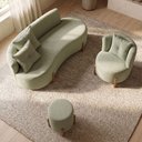 Ver imagem 5 de Kit Decorativo Sofá Curvo Orgânico + 01 Puff e Poltrona Luna Boucle Verde Menta - Montanaris Decor