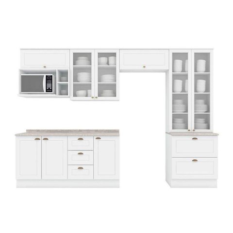 Cozinha Completa 9 Peças Americana 4 Aéreos 2 Balcões 1 Paneleiro 2 Complementos C5p53 Branco