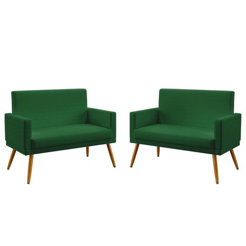 Kit 2 Poltronas Namoradeira Nina com Rodapé Suede Verde Aradecor