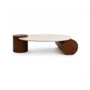 Ver imagem 1 de Mesa de Centro Orbita Redondo Mármore Travertino Madeira Nogueira 60cm Amadeirado